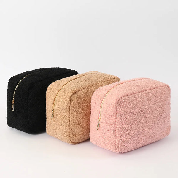Cosmetic Case - XL Fuzzy with patches