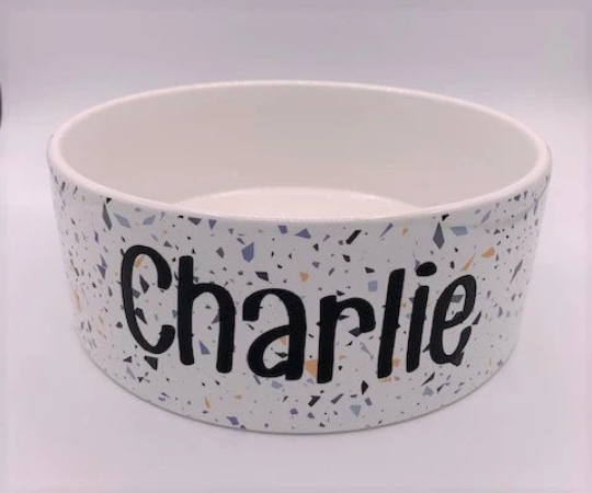 Pet Food Bowl - Ceramic with Blue Speckle Design