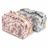 Cosmetic Case - French Toile Ruffle Quilted