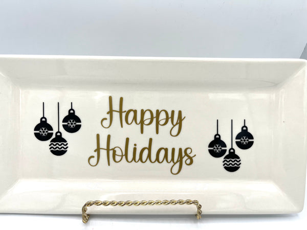 Ceramic Plate Rectangle - Happy Holidays