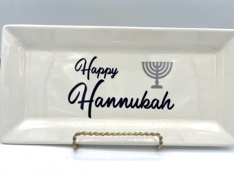 Ceramic Plate Rectangle - Happy Hanukkah