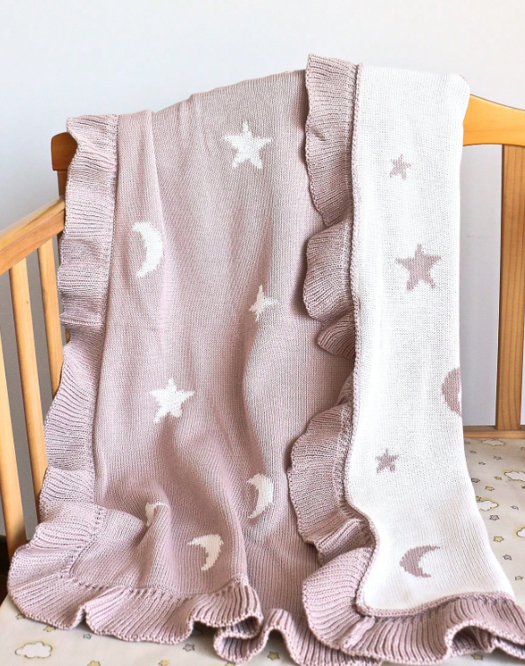 Baby Blanket - Wavy Ruffle Stars & Moon