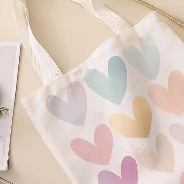 Tote Bag with Pastel Watercolor Hearts
