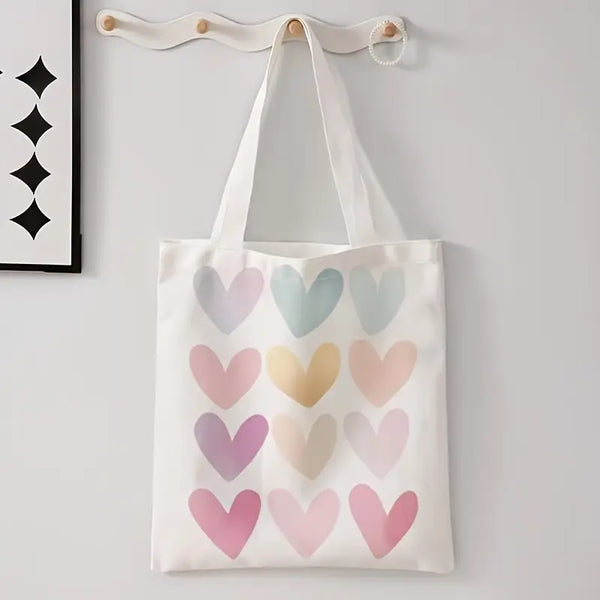 Tote Bag with Pastel Watercolor Hearts