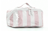 Cosmetic Case - Striped Double Zipper Open Design