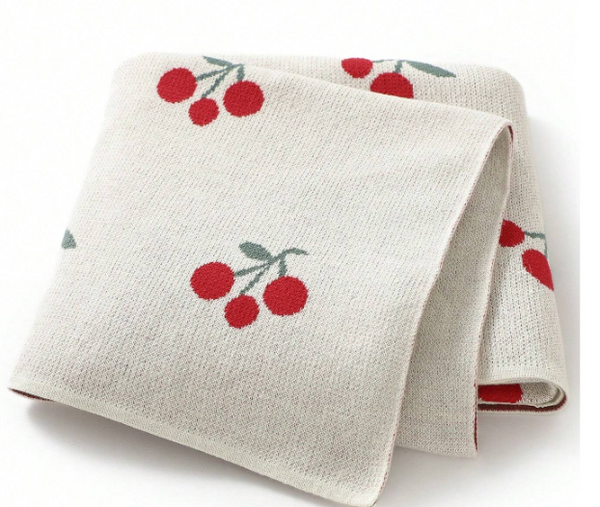 Baby Blanket - Knit Blanket with Cherries