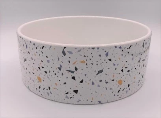 Pet Food Bowl - Ceramic with Blue Speckle Design