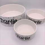 Pet Food Bowl - Ceramic with Blue Speckle Design