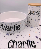 Pet Food Bowl - Ceramic with Blue Speckle Design