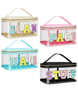 Cosmetic Case - Clear with Zipper Top & Patches