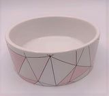 Pet Food Bowl - Ceramic with Pink Geometric Design
