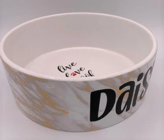 Pet Food Bowl - Ceramic with Gold Marble Design