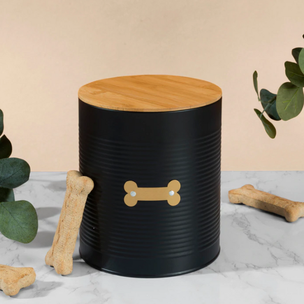 Pet Treat Jar - Tin with Gold Bone