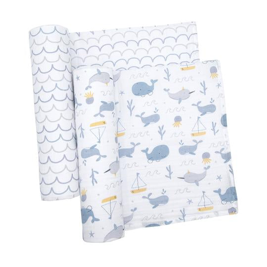 Muslin Swaddles - Whale Fun (pack of 2)